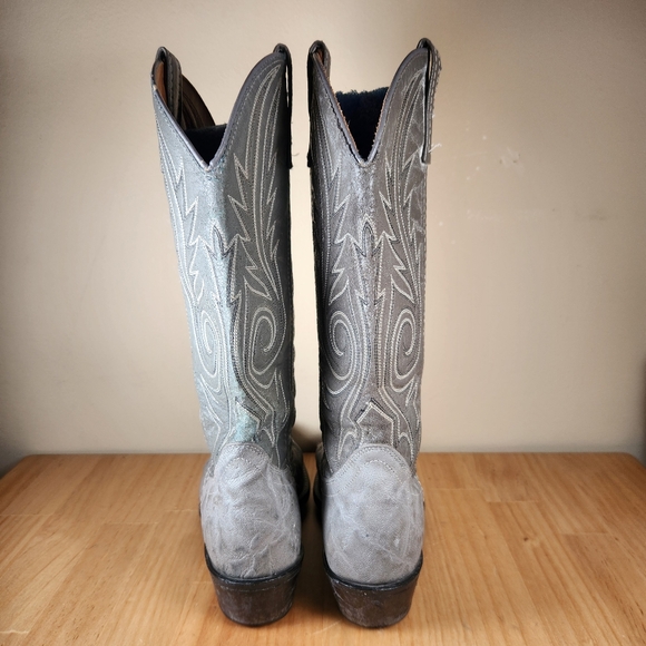 ACME Men’s Cowboy Boots 7.5 D Gray Embroidered Leather Western USA - Picture 10 of 11